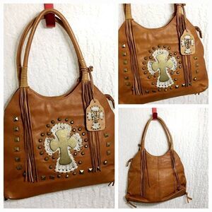 Ohh! Ashley Cross Design Brown/Tan Leather Bag